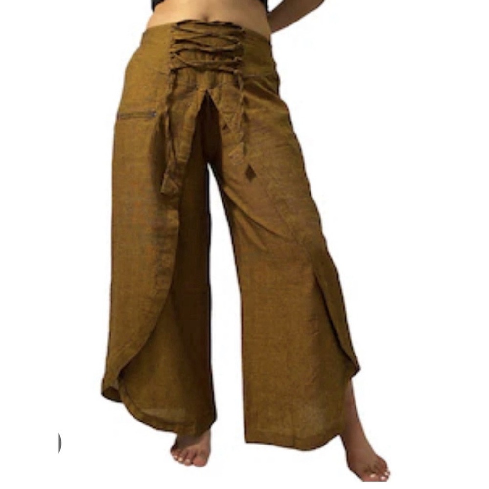 Women’s Mustard Harem Pants with Lace-Up Waist